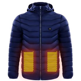 Men Heated Puffer Jacket Electric Heating Coat Insulated Hood Windbreaker (Option: Blue-Xl)