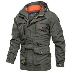 Cross-border AliExpress jacket men's mid-length casual outdoor hooded plus size jacket men's jacket spring and autumn (Option: Dark green-3XL)