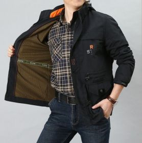 Cross-border AliExpress jacket men's mid-length casual outdoor hooded plus size jacket men's jacket spring and autumn (Option: Black 1-4XL)